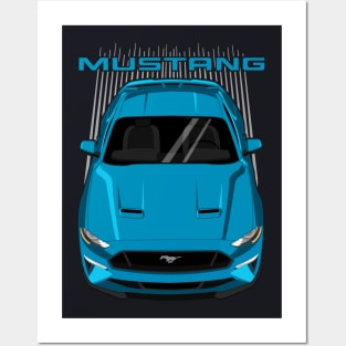 Mustang GT 2018 to 2019 - Velocity Blue Posters and Art